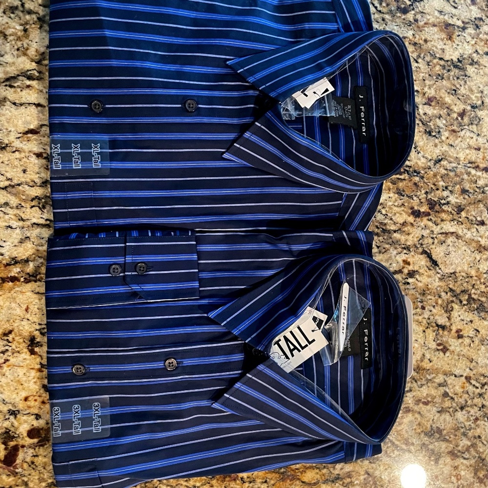 J. Ferrar Men’s Navy Imperial Stripe Dress Shirt